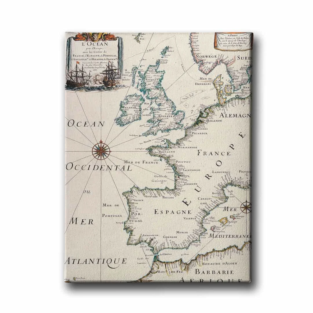 Eski Atlantik Haritasi Canvas Tablo