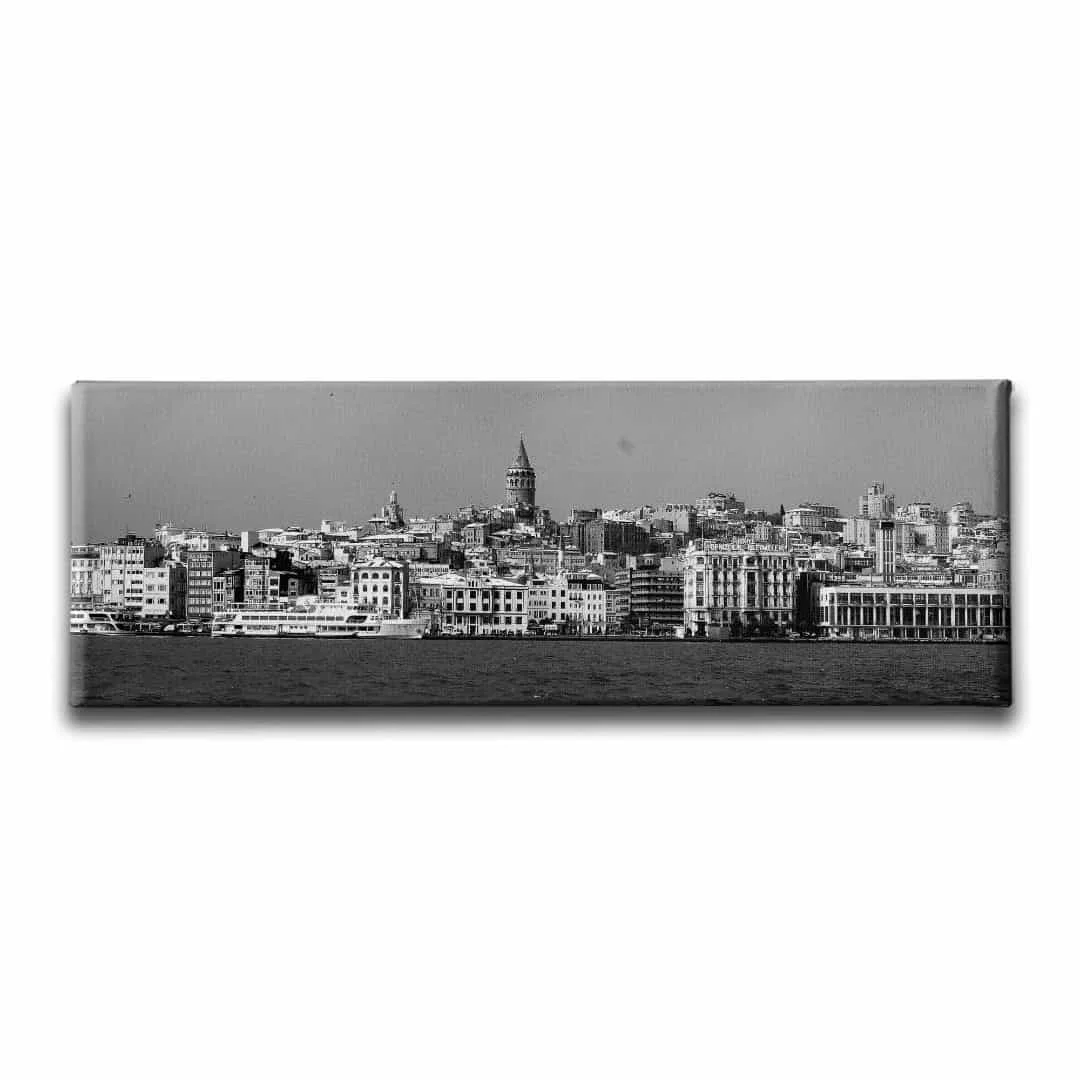 Siyah Beyaz Karakoy Panoramik Kanvas Tablo